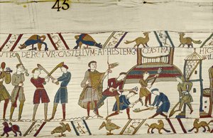Los normandos construyen fortificaciones en Hastings, Tapiz de Bayeux de Unbekannt Unbekannt